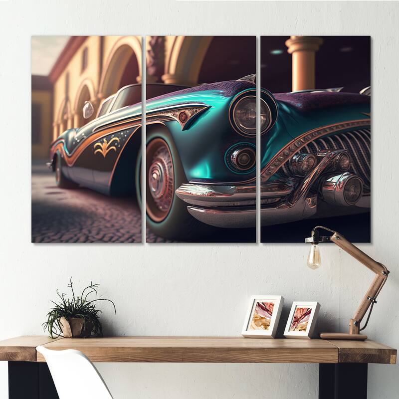 Designart "Closeup Of Classic Retro Car III" Retro Car Canvas Wall Art